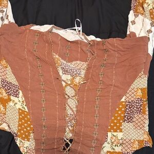 Bohemian Patchwork Lace-Up Top